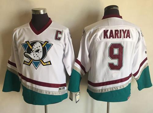 Ducks #9 Paul Kariya White CCM Throwback Youth Stitched NHL Jersey - Click Image to Close